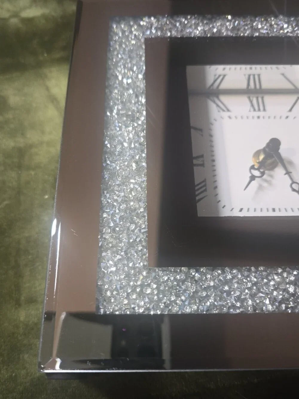 Z Gallerie Gisele Mirrored Crushed Crystal Table Clock - Silver Glam Decor